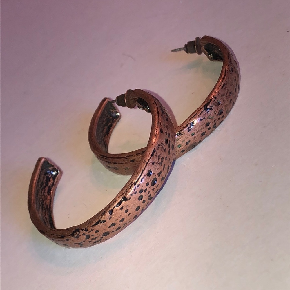 Copper Tone Textured Boho Hoop Earrings